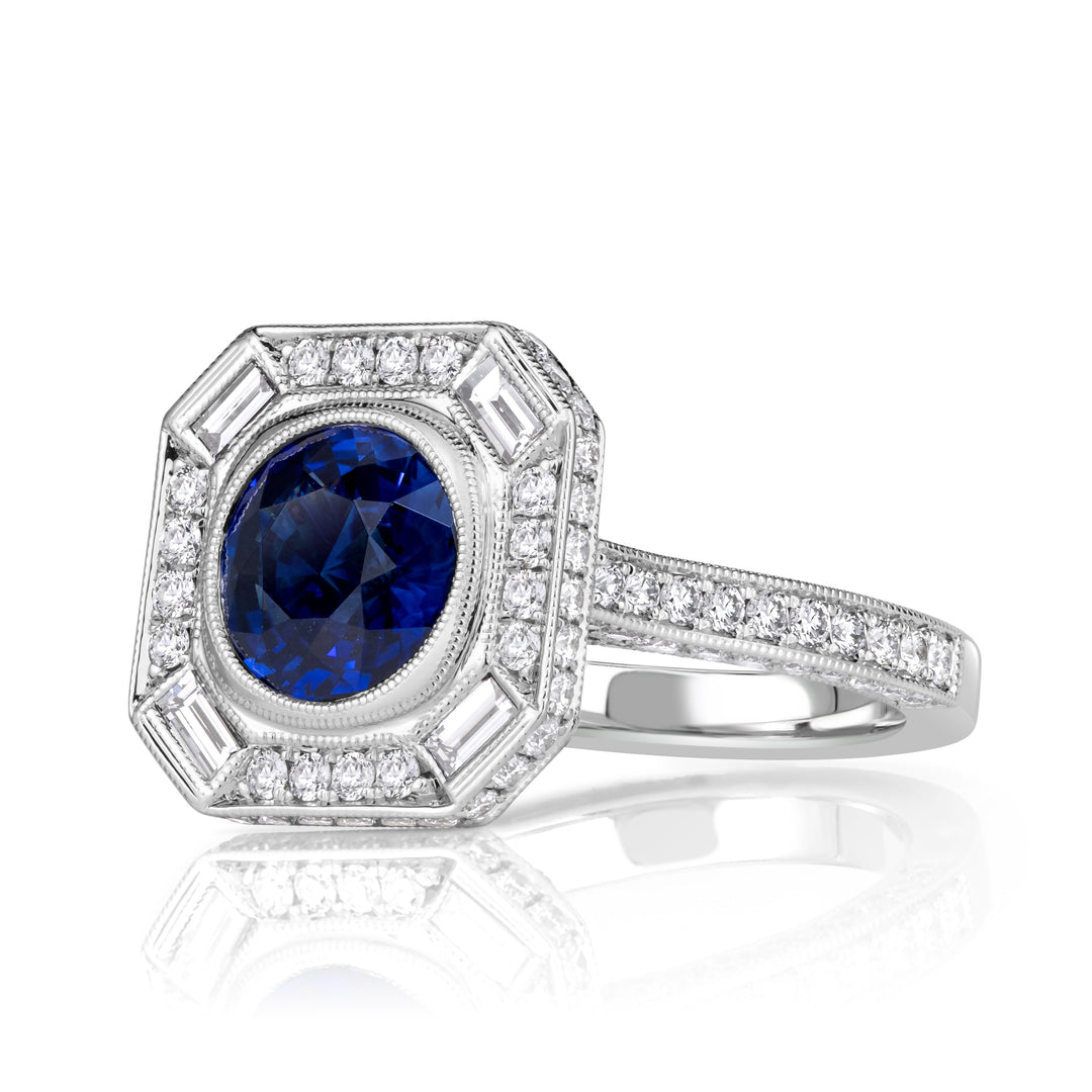 3.32ct Cushion Cut Blue Sapphire Engagement Ring