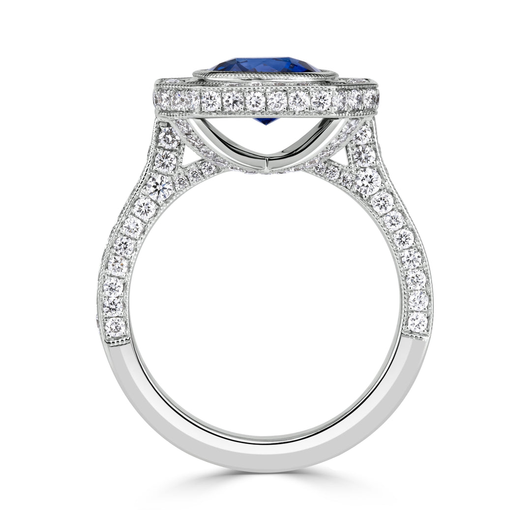 3.32ct Cushion Cut Blue Sapphire Engagement Ring