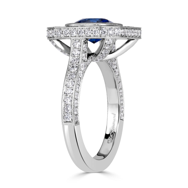 3.32ct Cushion Cut Blue Sapphire Engagement Ring