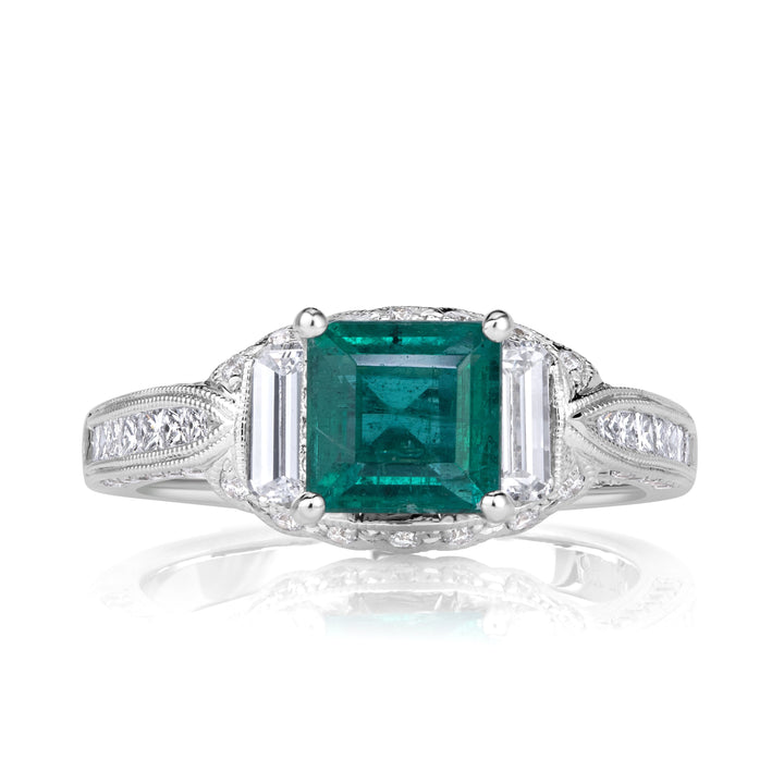 2.32ct Emerald Cut Green Emerald Engagement Ring