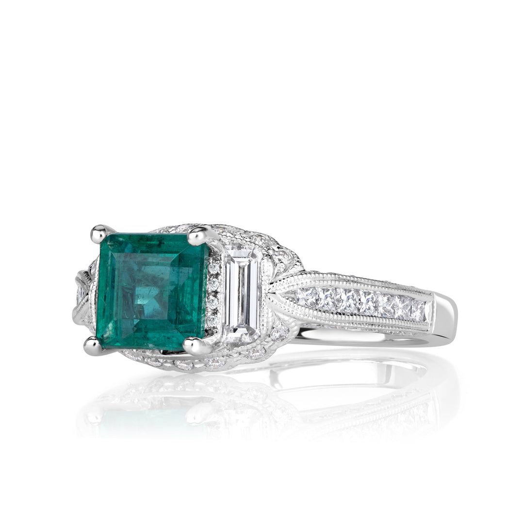 2.32ct Emerald Cut Green Emerald Engagement Ring