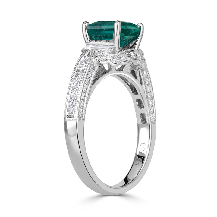 2.32ct Emerald Cut Green Emerald Engagement Ring