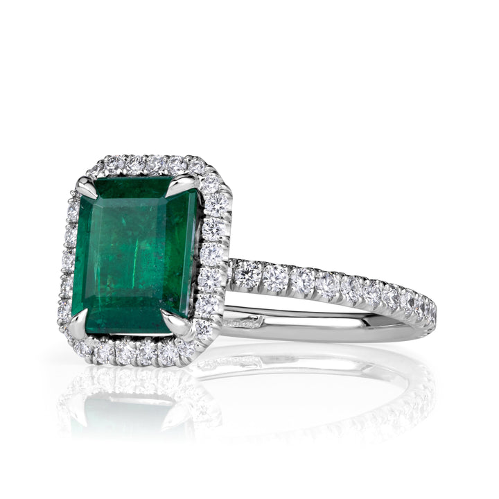 2.64ct Emerald Cut Green Emerald Engagement Ring