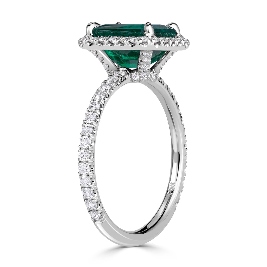 2.64ct Emerald Cut Green Emerald Engagement Ring