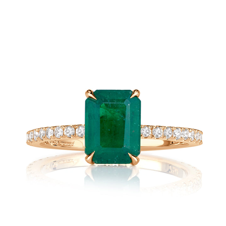 1.84ct Emerald Cut Green Emerald Engagement Ring