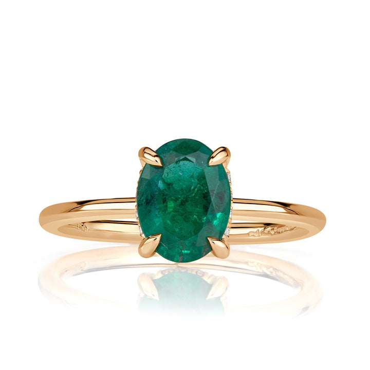 1.31ct Oval Cut Green Emerald Engagement Ring