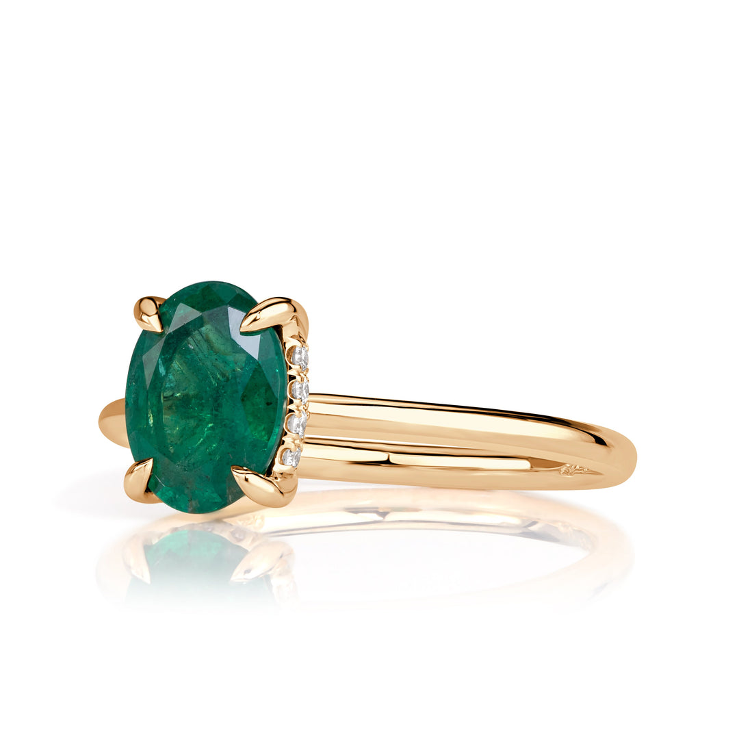 1.31ct Oval Cut Green Emerald Engagement Ring