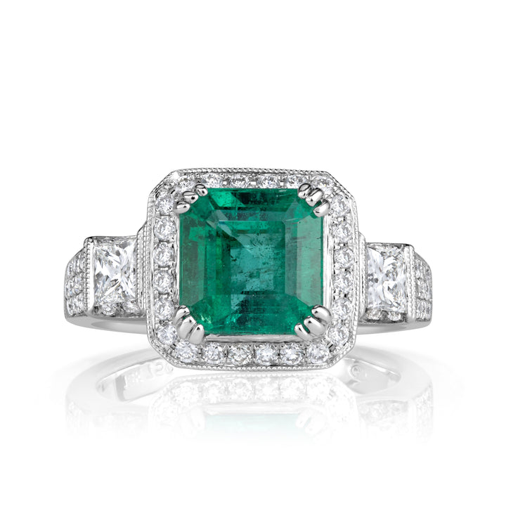 3.11ct Emerald Cut Green Emerald Engagement Ring