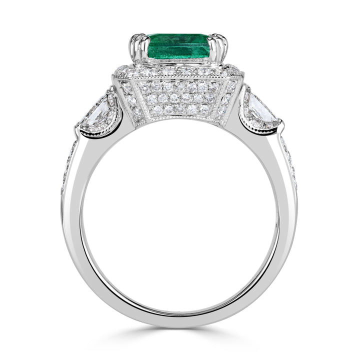 3.11ct Emerald Cut Green Emerald Engagement Ring