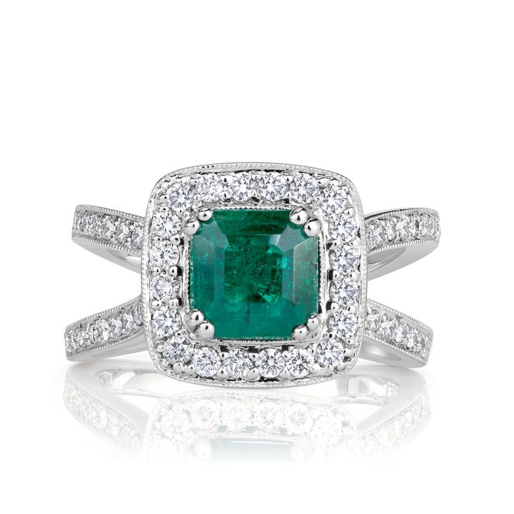 2.17ct Emerald Cut Green Emerald Engagement Ring