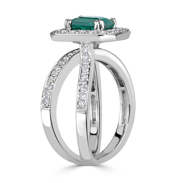 2.17ct Emerald Cut Green Emerald Engagement Ring