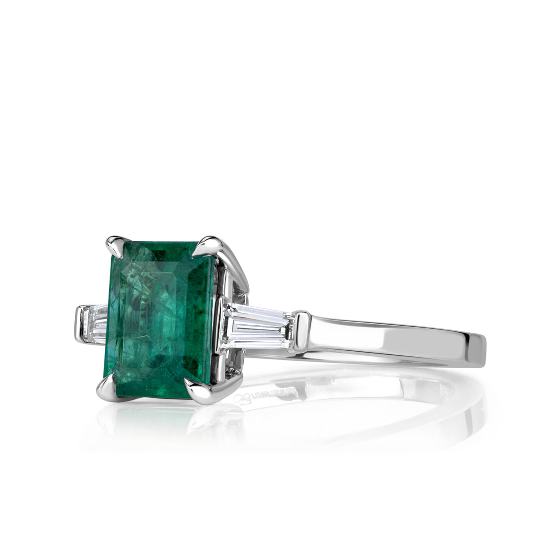 1.80ct Emerald Cut Green Emerald Engagement Ring