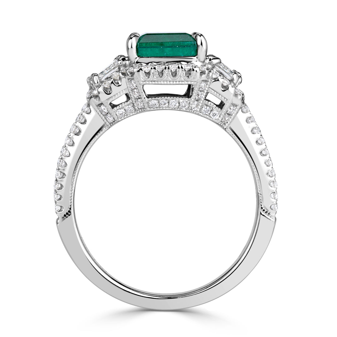 2.57ct Emerald Cut Green Emerald Engagement Ring