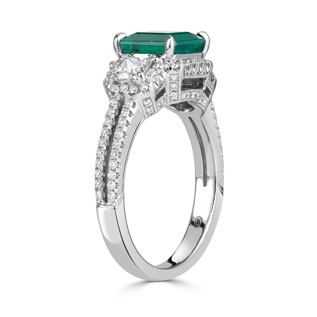 2.57ct Emerald Cut Green Emerald Engagement Ring