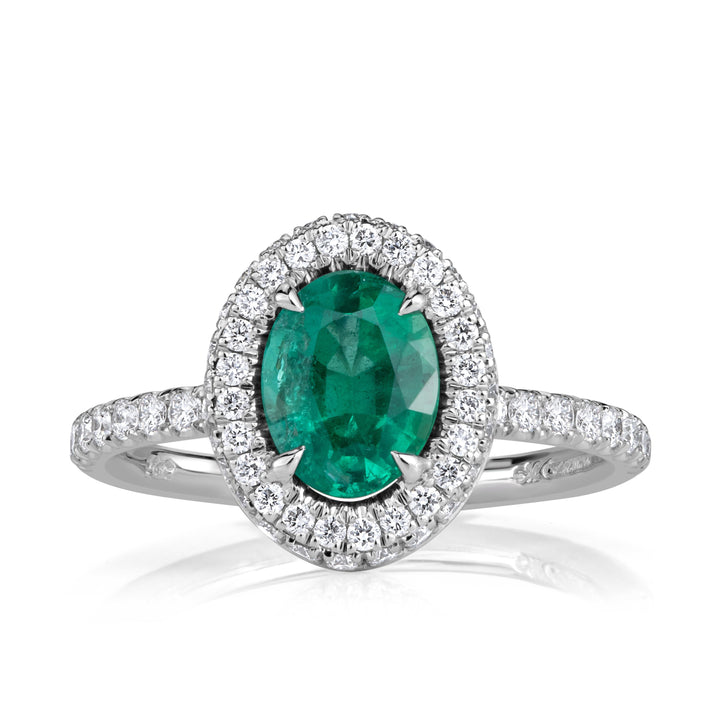 1.68ct Oval Cut Green Emerald Engagement Ring