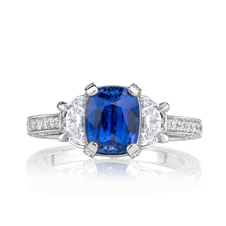 3.27ct Cushion Cut Blue Sapphire Engagement Ring