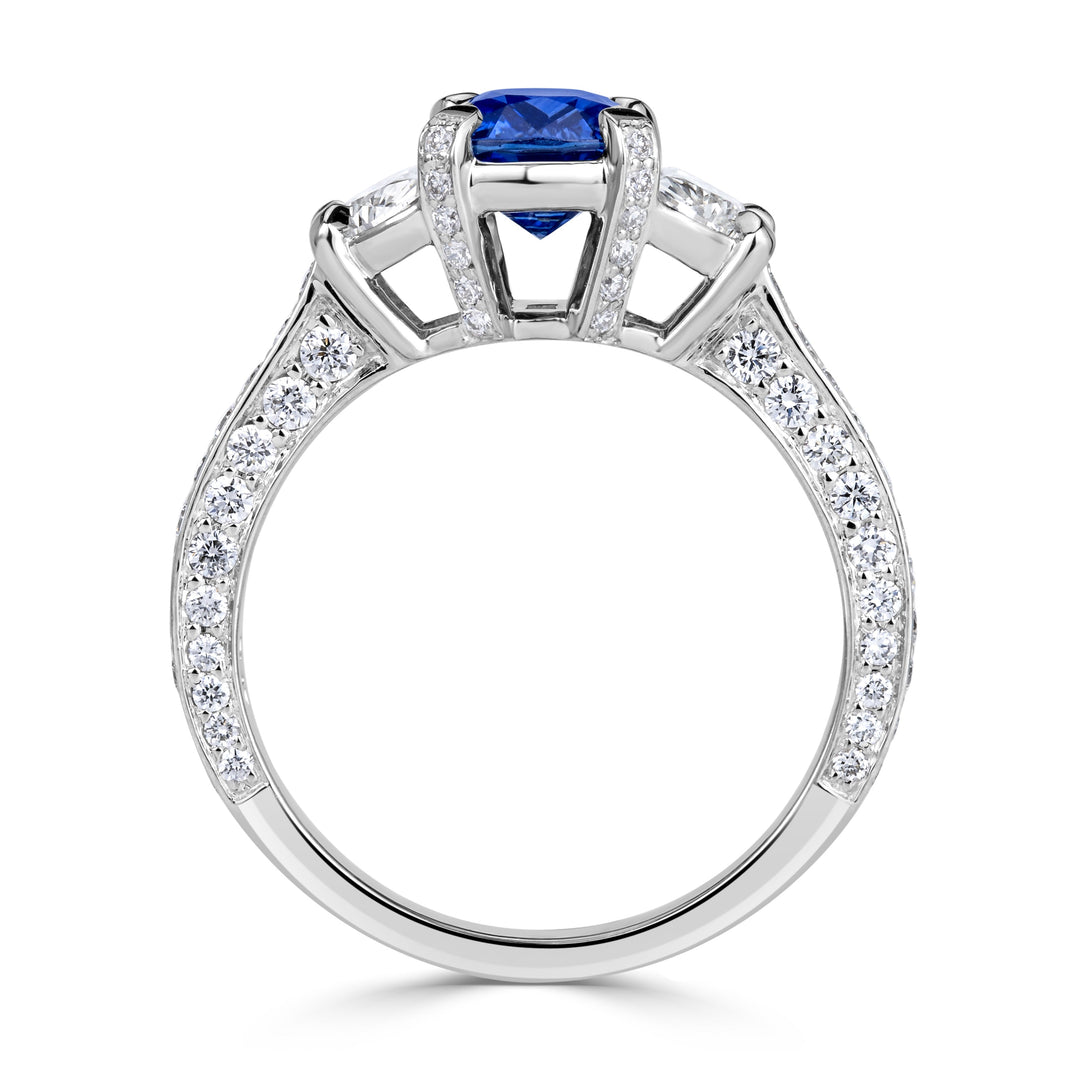 3.27ct Cushion Cut Blue Sapphire Engagement Ring