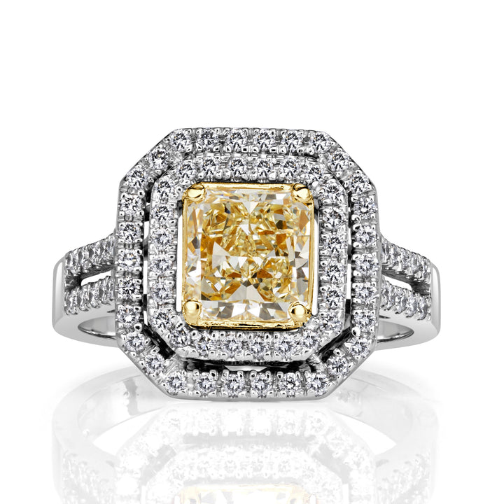 2.03ct Radiant Cut Fancy Light Yellow Lab Diamond Engagement Ring