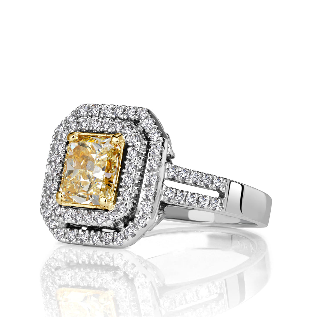 2.03ct Radiant Cut Fancy Light Yellow Lab Diamond Engagement Ring