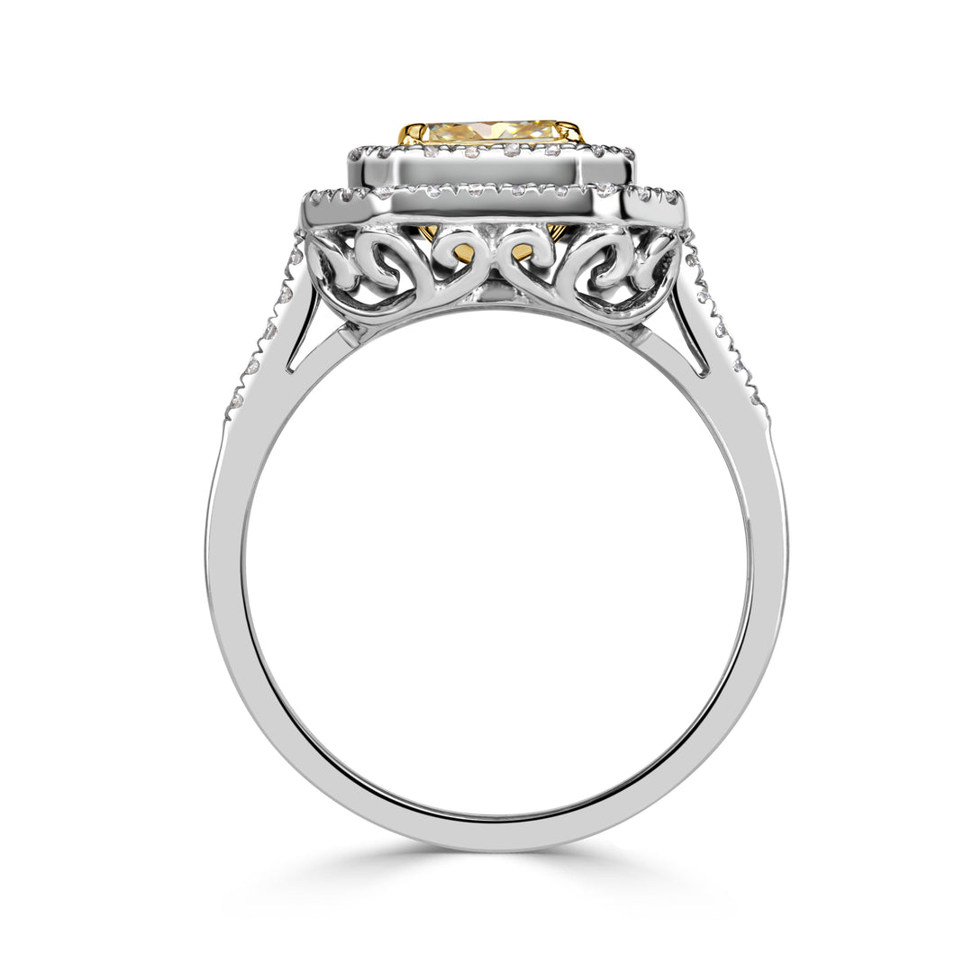 2.03ct Radiant Cut Fancy Light Yellow Lab Diamond Engagement Ring