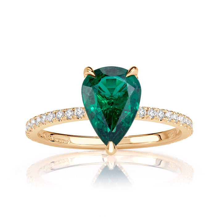 1.63ct Pear Shaped Green Emerald Engagement Ring