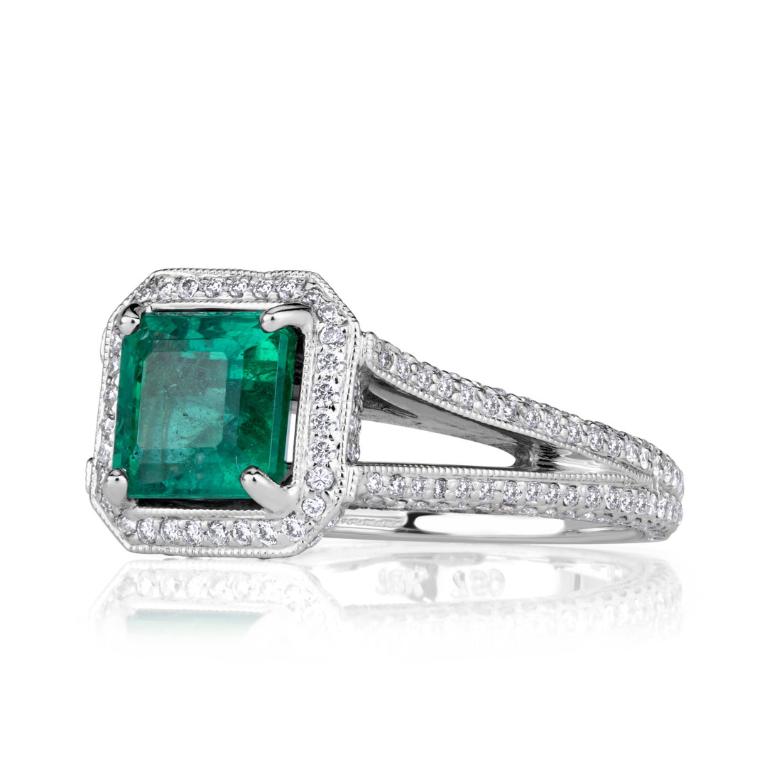 3.06ct Emerald Cut Green Emerald Engagement Ring