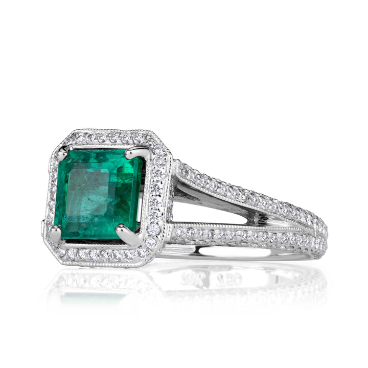 3.06ct Emerald Cut Green Emerald Engagement Ring