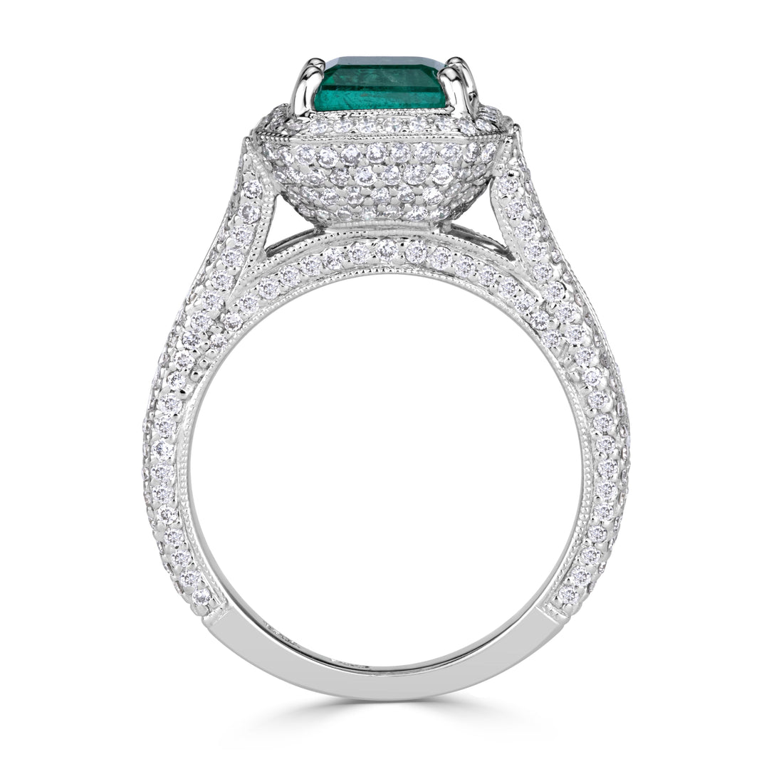 3.06ct Emerald Cut Green Emerald Engagement Ring