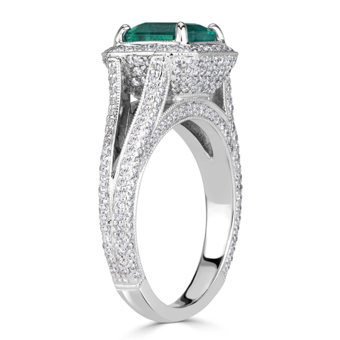 3.06ct Emerald Cut Green Emerald Engagement Ring