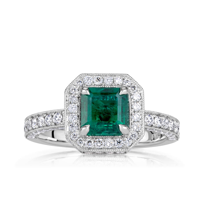 1.88ct Emerald Cut Green Emerald Engagement Ring