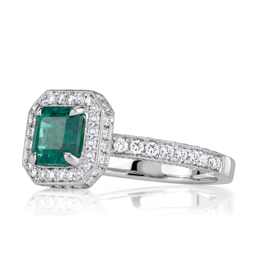 1.88ct Emerald Cut Green Emerald Engagement Ring