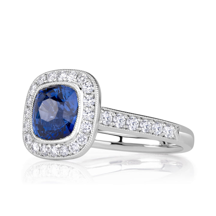 2.92ct Cushion Cut Blue Sapphire Engagement Ring