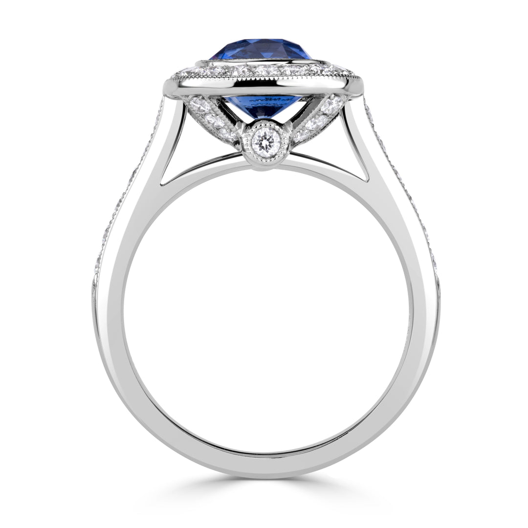 2.92ct Cushion Cut Blue Sapphire Engagement Ring