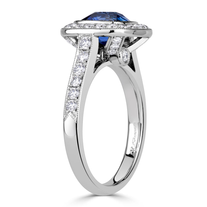 2.92ct Cushion Cut Blue Sapphire Engagement Ring