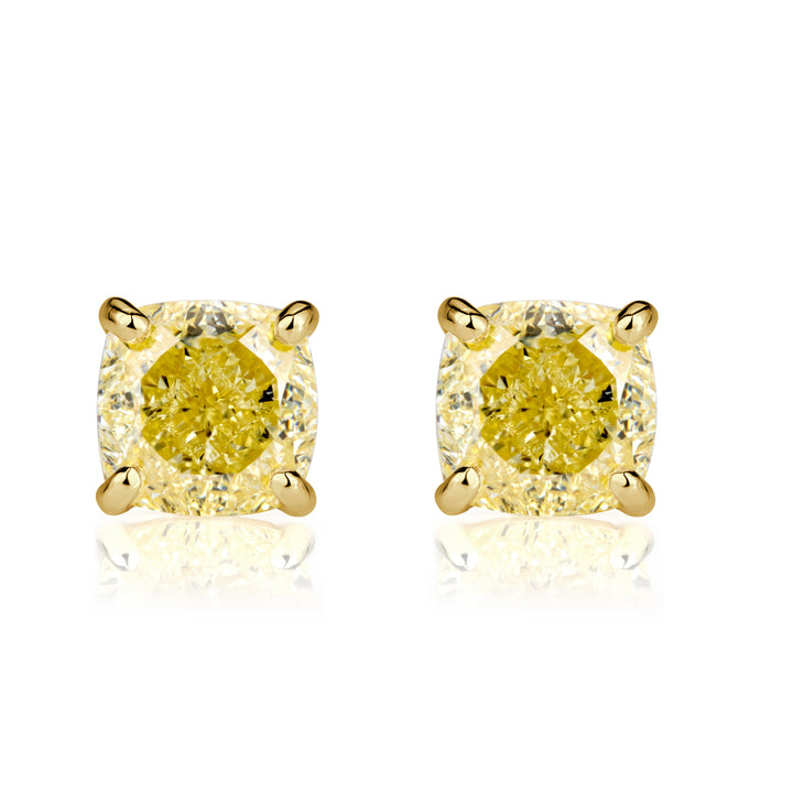 2.03ct Fancy Yellow Cushion Cut Lab Diamond Stud Earrings