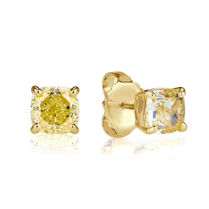 2.03ct Fancy Yellow Cushion Cut Lab Diamond Stud Earrings