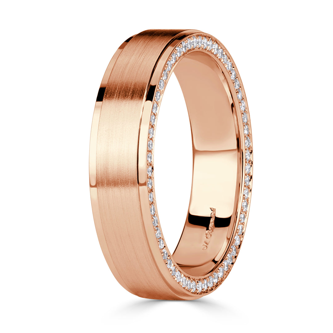 0.70ct Round Brilliant Cut Lab Diamond Men's Wedding Band in 18k Rose Gold at 6mm