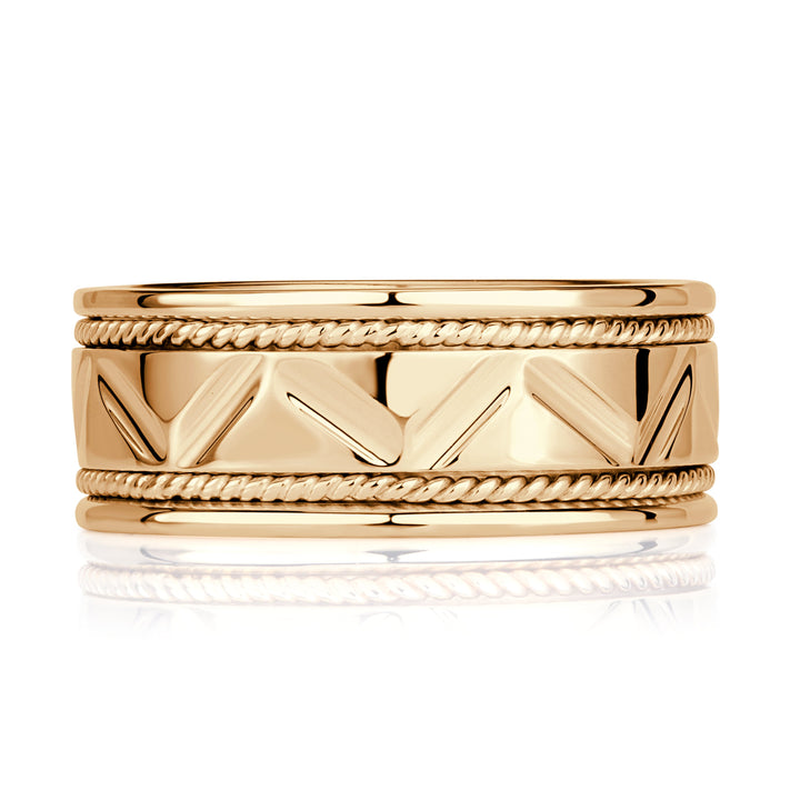 Men's Handcrafted Zigzag Wedding Band in 14K Yellow Gold at 8.5mm