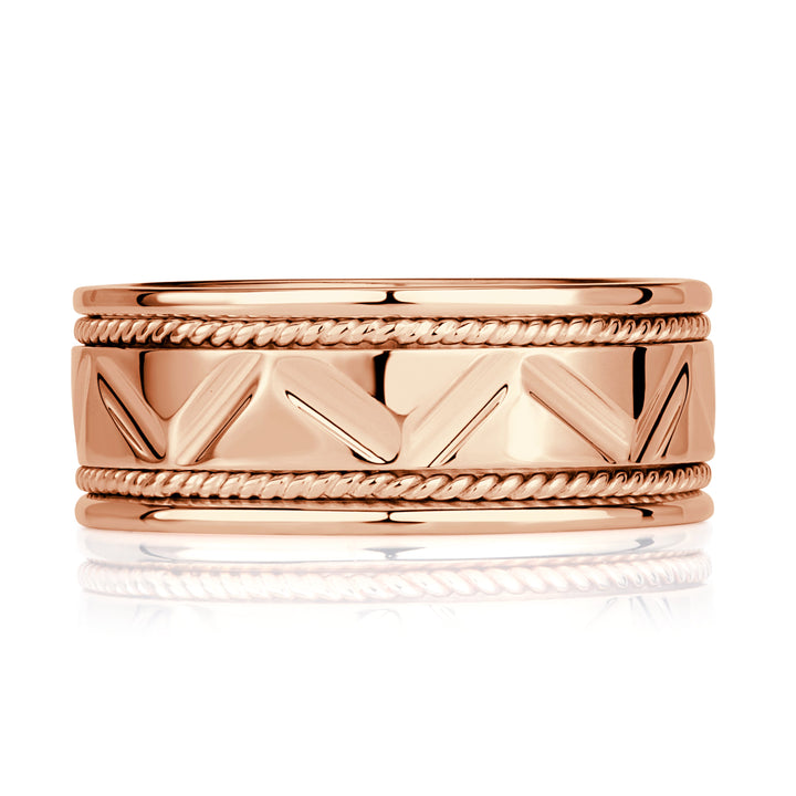 Men's Handcrafted Zigzag Wedding Band in 18k Rose Gold at 8.5mm