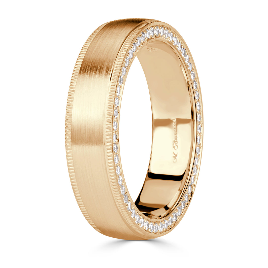 0.70ct Round Brilliant Cut Lab Diamond Men's Milgrain Edge Wedding Band in 18K Yellow Gold at 6mm