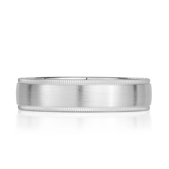 0.70ct Round Brilliant Cut Lab Diamond Men's Engraved Edge Wedding Band in 18k White Gold at 6mm