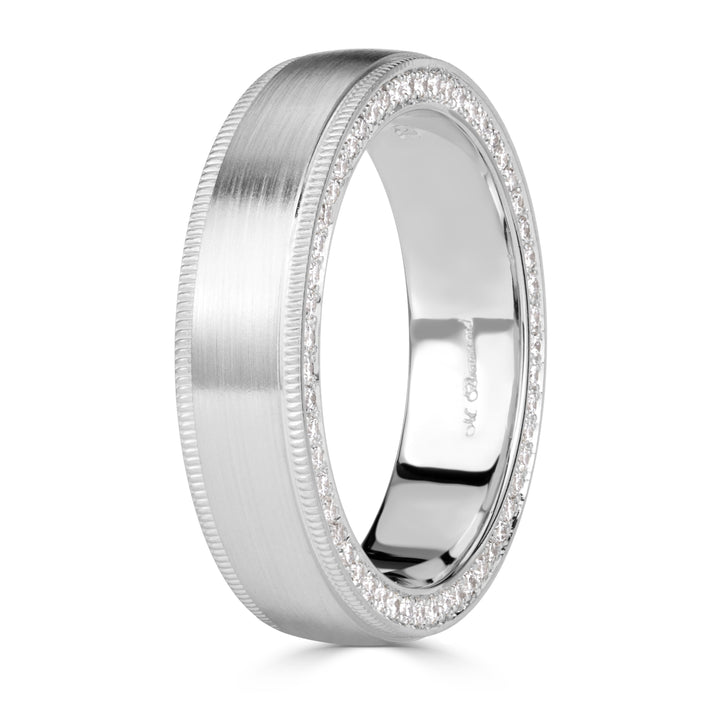 0.70ct Round Brilliant Cut Lab Diamond Men's Milgrain Edge Wedding Band in Platinum at 6mm