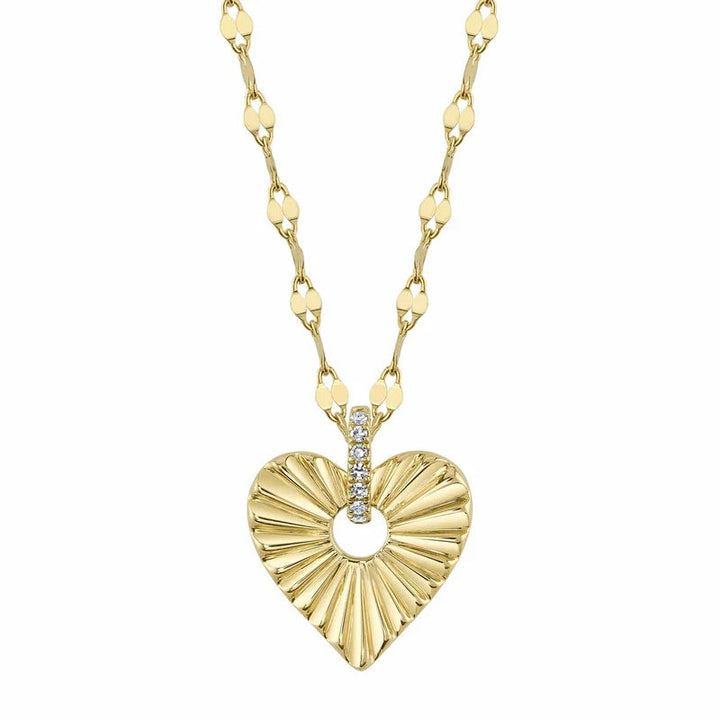 0.02ct Round Brilliant Cut Lab Diamond Fluted Heart Necklace in 14K Yellow Gold