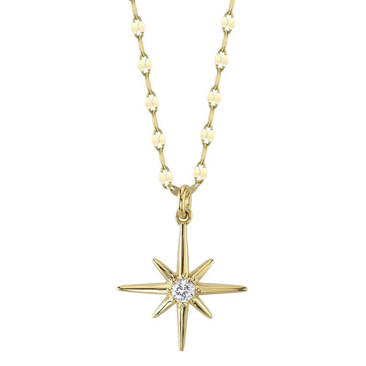 0.08ct Round Brilliant Cut Lab Diamond North Star Necklace in 14K Yellow Gold