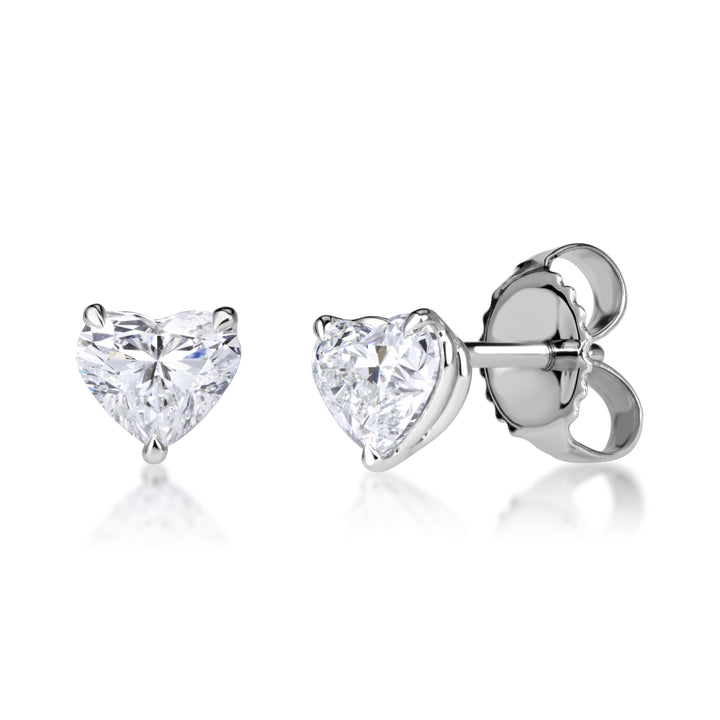 1.11ct Heart Shaped Lab Diamond Stud Earrings in 18K White Gold