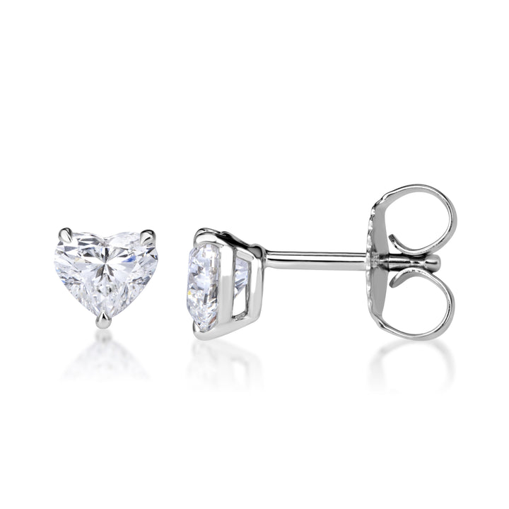 1.11ct Heart Shaped Lab Diamond Stud Earrings in 18K White Gold