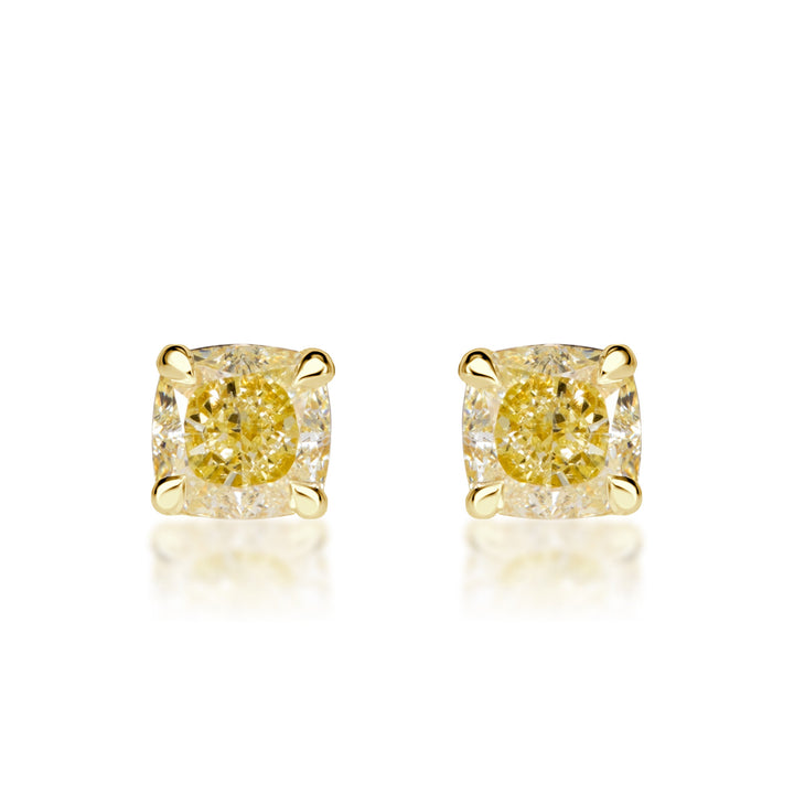 1.40ct Fancy Yellow Cushion Cut Lab Diamond Stud Earrings