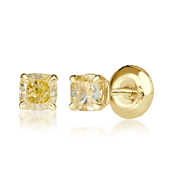 1.40ct Fancy Yellow Cushion Cut Lab Diamond Stud Earrings