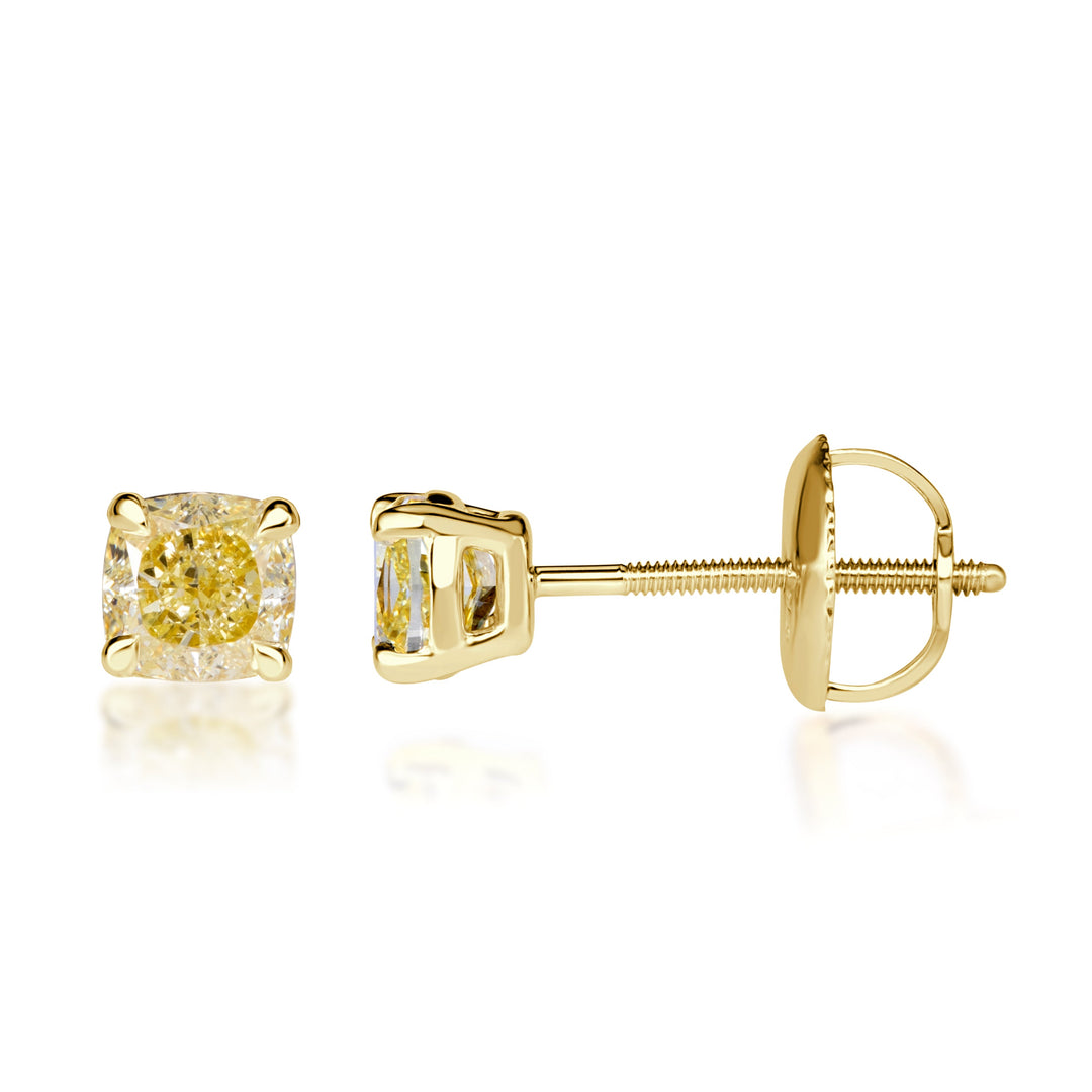 1.40ct Fancy Yellow Cushion Cut Lab Diamond Stud Earrings