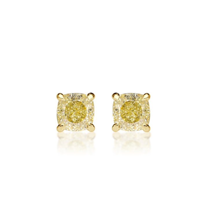 1.00ct Cushion Cut Fancy Yellow Stud Earrings